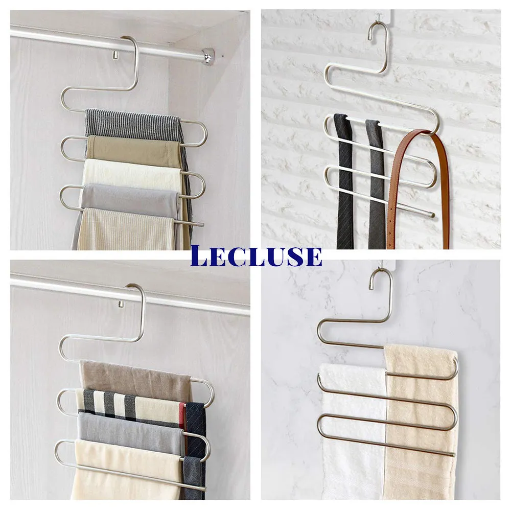 Lecluse Stainless Steel Trouser Hangers Pants Tie Clothes Coat Space Saving Bulk