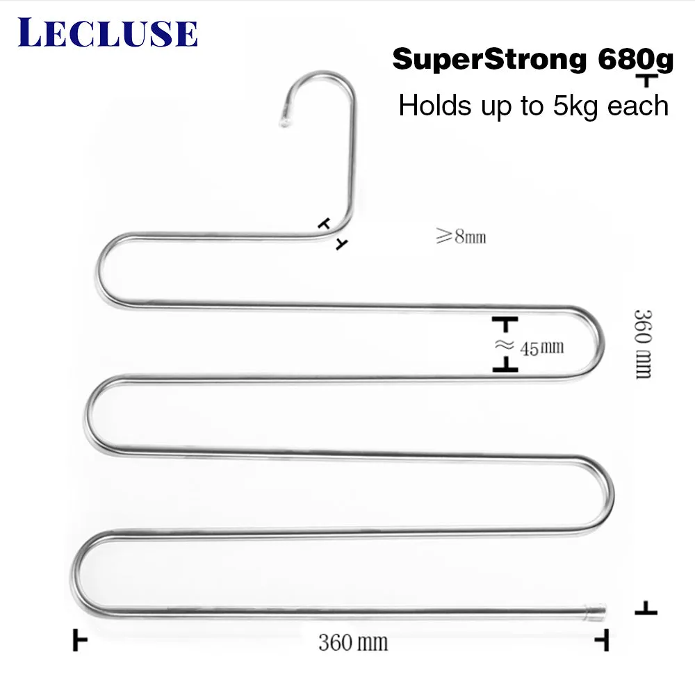 Lecluse Stainless Steel Trouser Hangers Pants Tie Clothes Coat Space Saving Bulk