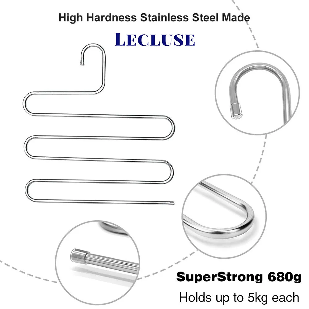 Lecluse Stainless Steel Trouser Hangers Pants Tie Clothes Coat Space Saving Bulk