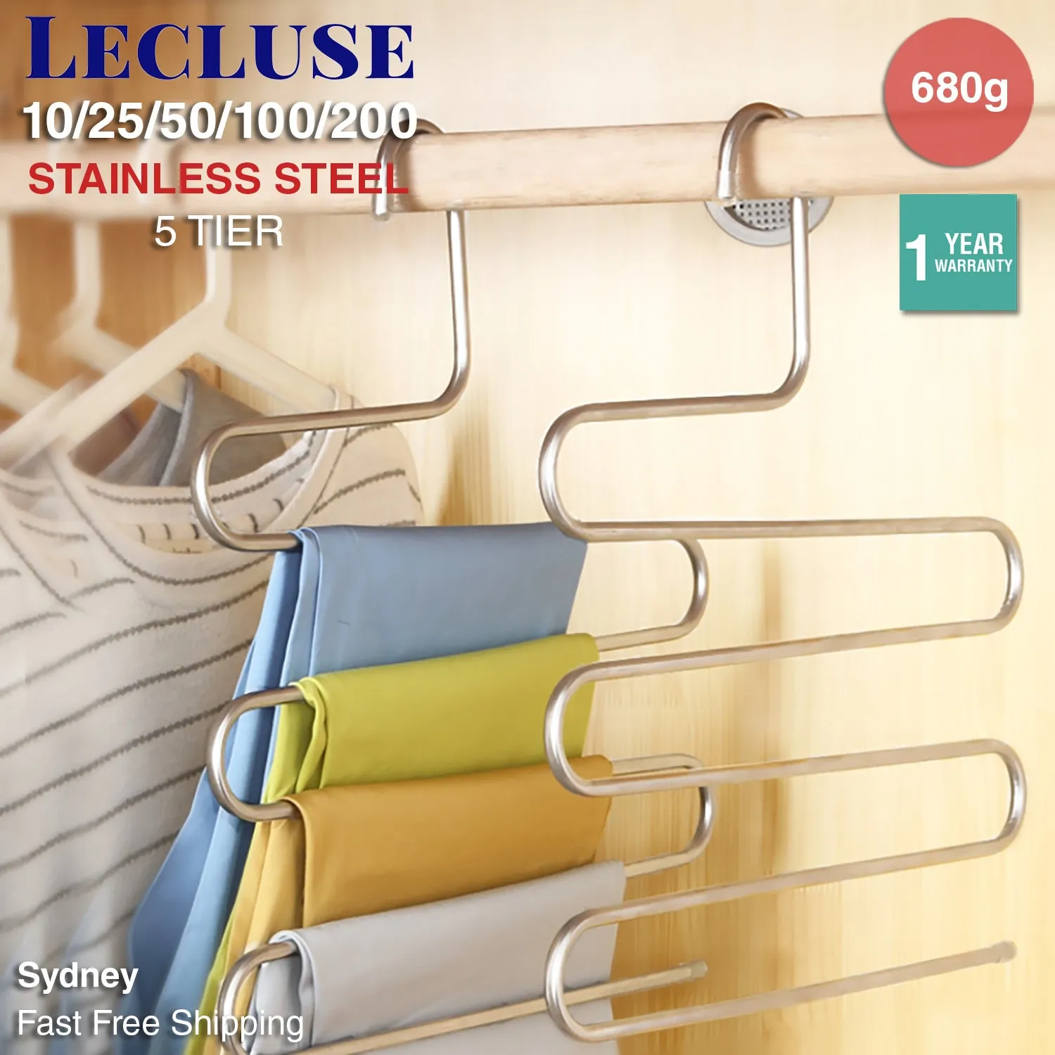 Lecluse Stainless Steel Trouser Hangers Pants Tie Clothes Coat Space Saving Bulk
