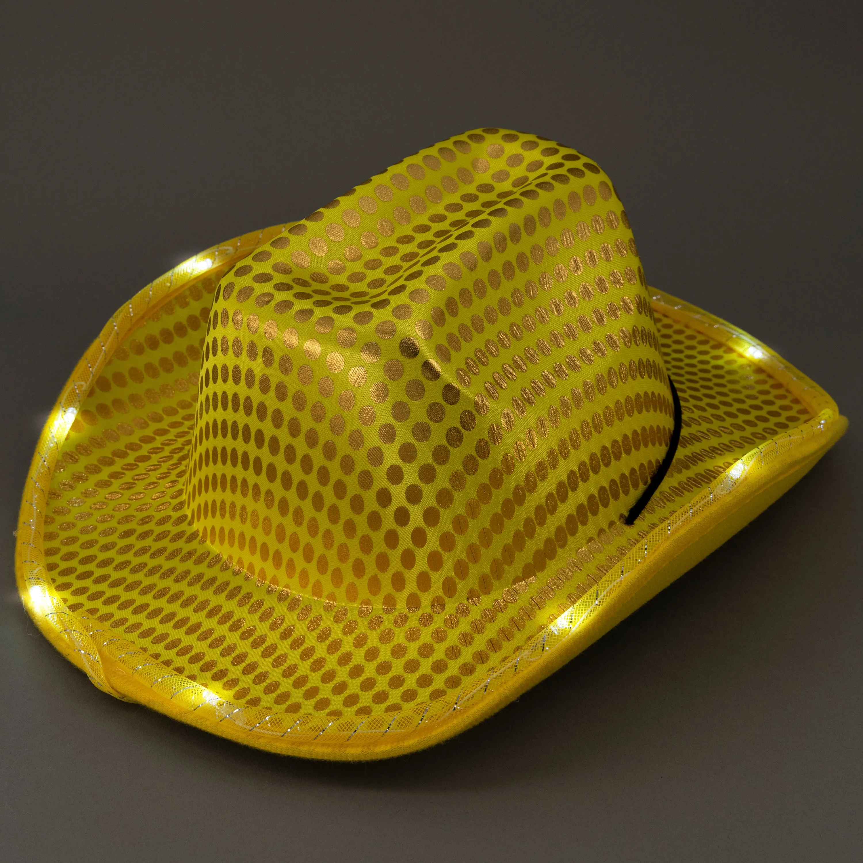 LED Light Up Flashing Sequin Gold Cowboy Hat - Pack of 24 Hats