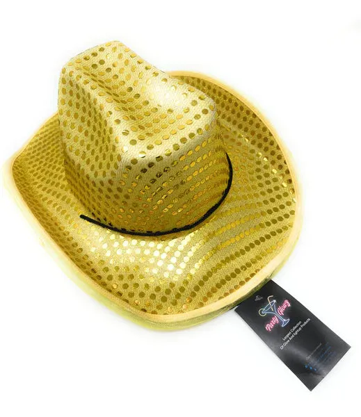 LED Light Up Flashing Sequin Gold Cowboy Hat - Pack of 24 Hats