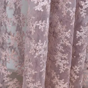 Light Purple Floral Embroidery Lace Fabric with Sequins