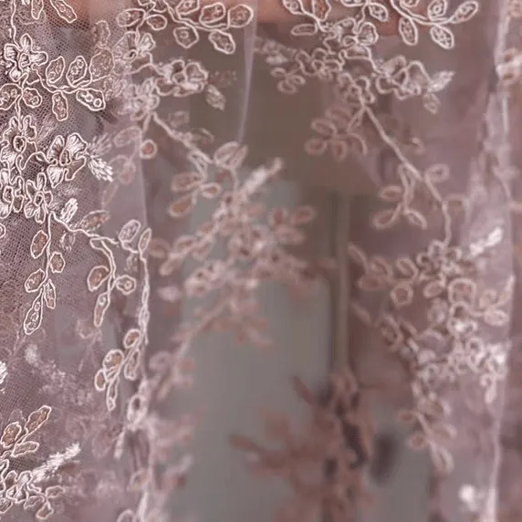 Light Purple Floral Embroidery Lace Fabric with Sequins