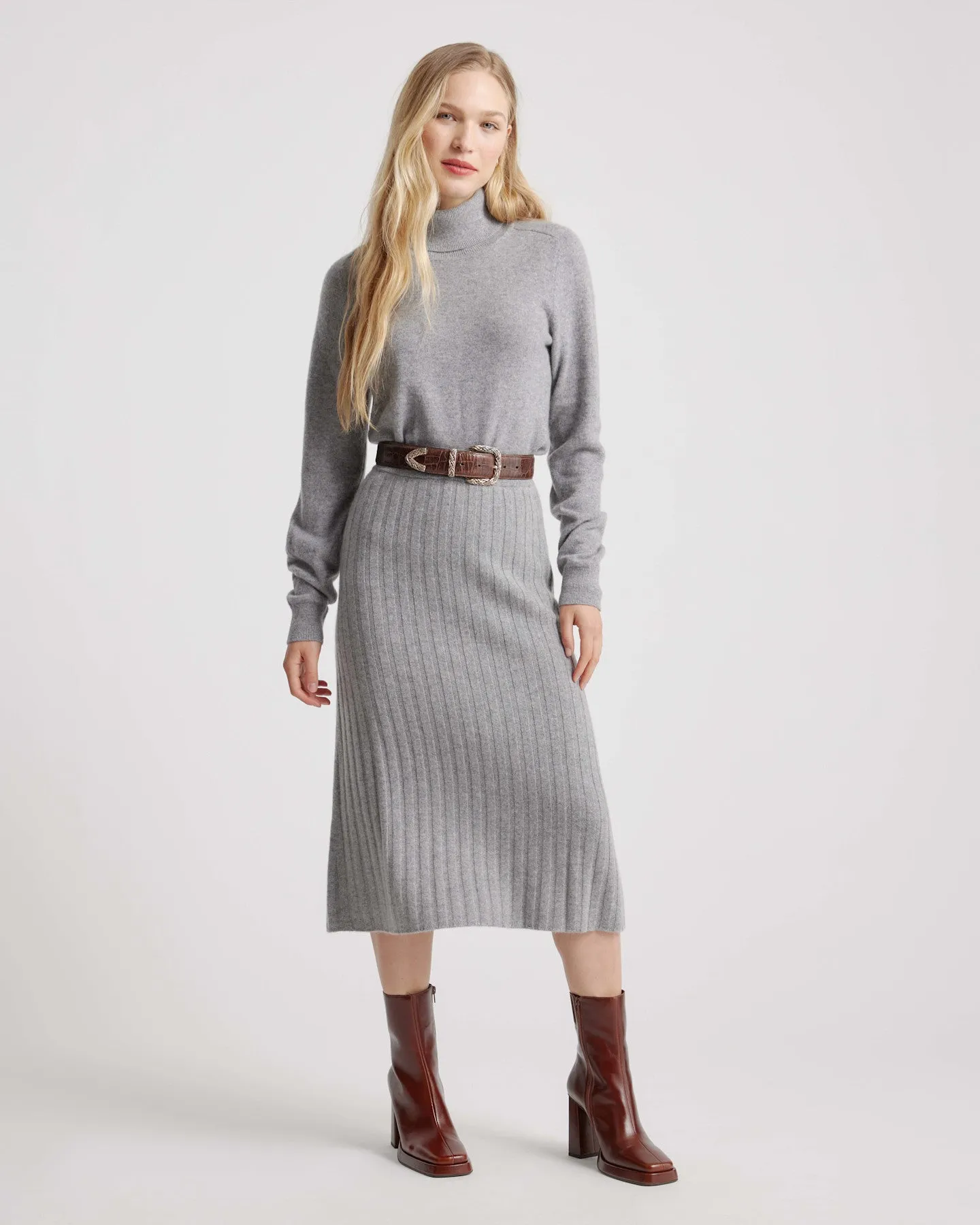 Lightweight Mongolian Cashmere Midi Skirt