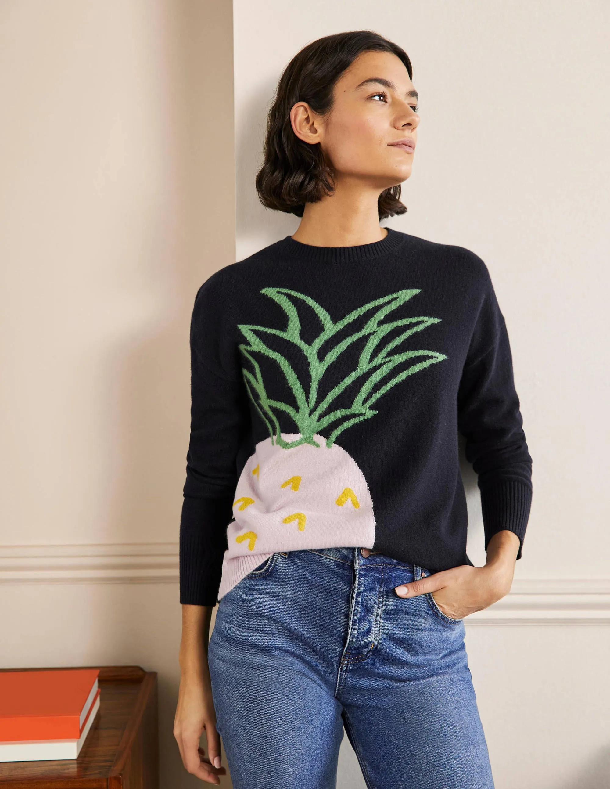 Margot Cashmere Jumper-Navy, Pineapple