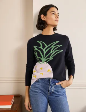 Margot Cashmere Jumper-Navy, Pineapple