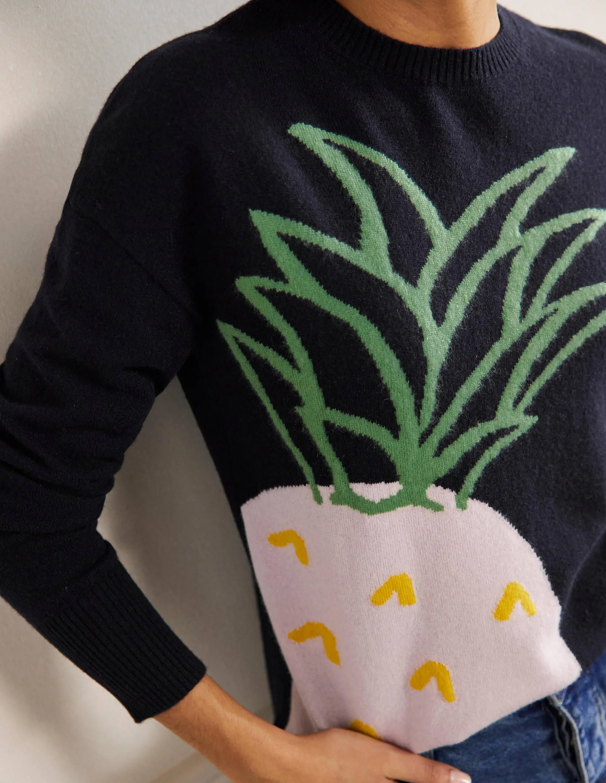 Margot Cashmere Jumper-Navy, Pineapple