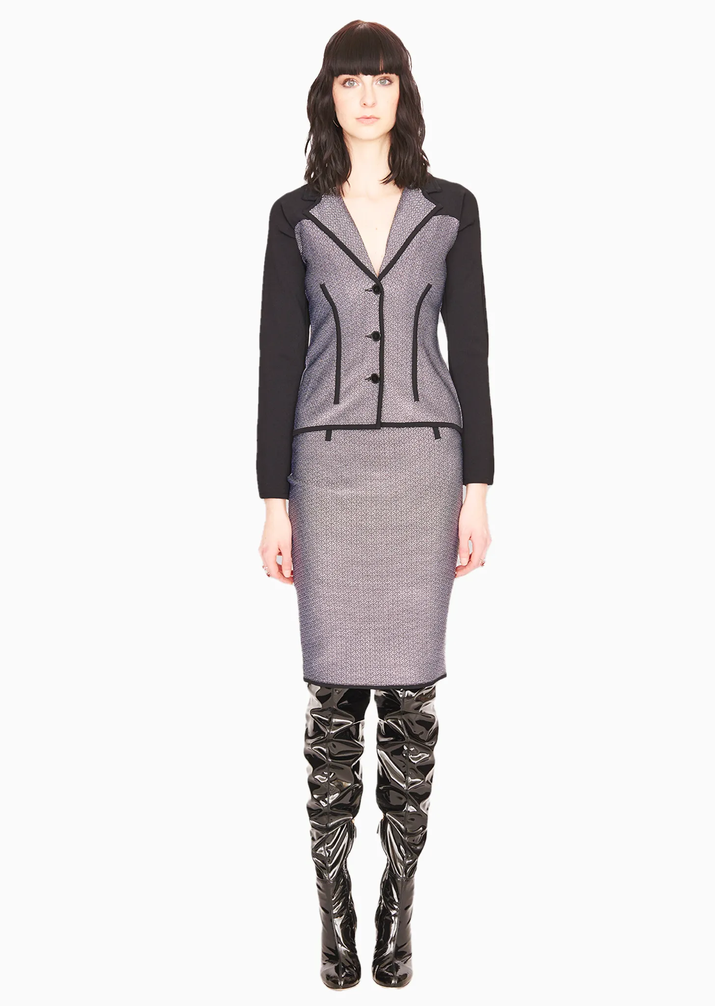 Maryse - Womens Tweed Jacket, Grey with Black Details