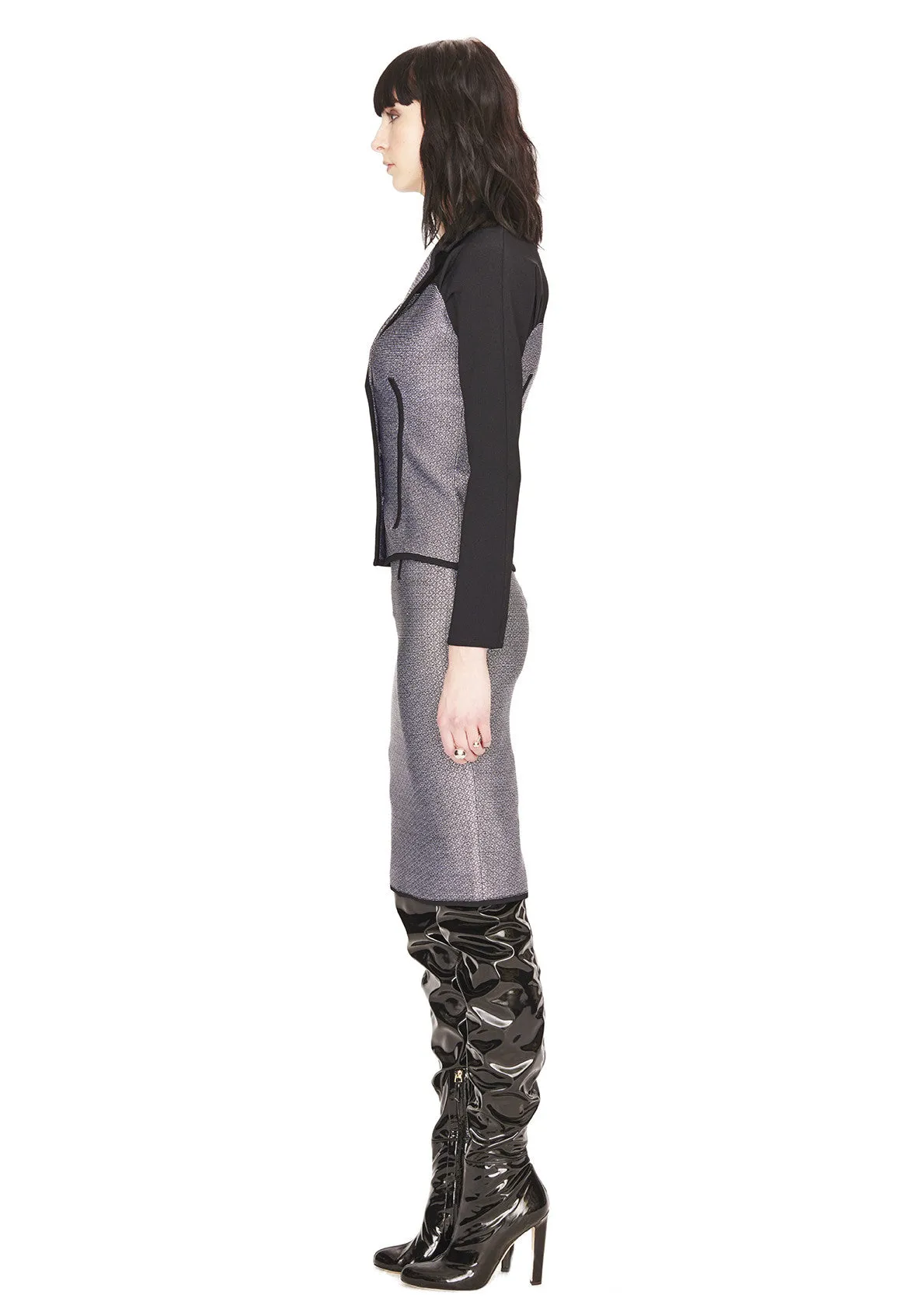 Maryse - Womens Tweed Jacket, Grey with Black Details