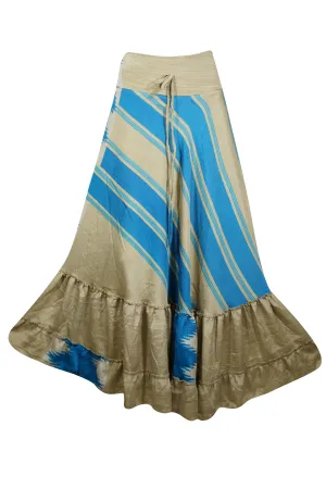 Maxi Skirts for Women Beige Blue Stylish Maxi Skirt Tiered Ruffle Skirt ML