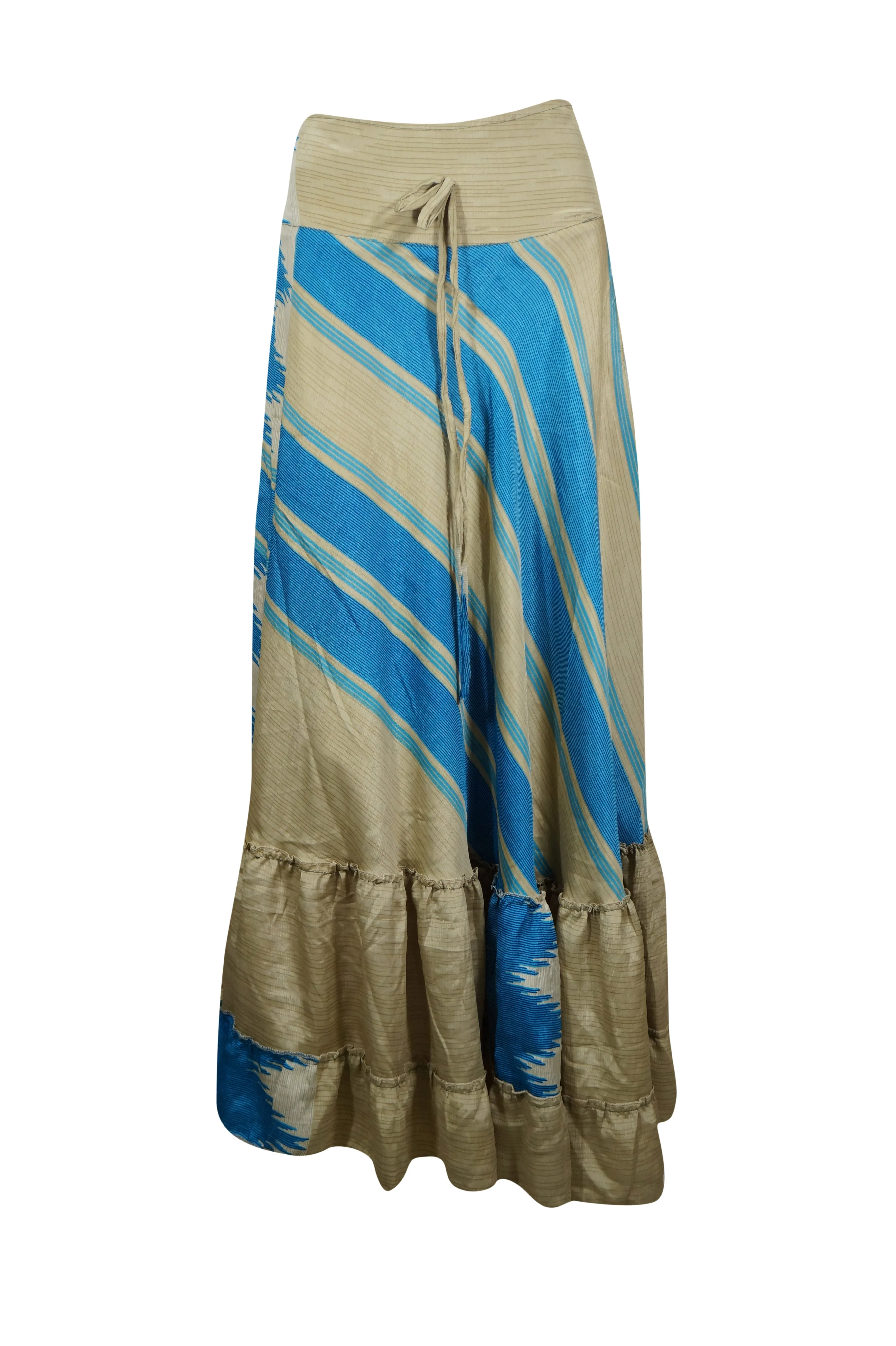 Maxi Skirts for Women Beige Blue Stylish Maxi Skirt Tiered Ruffle Skirt ML