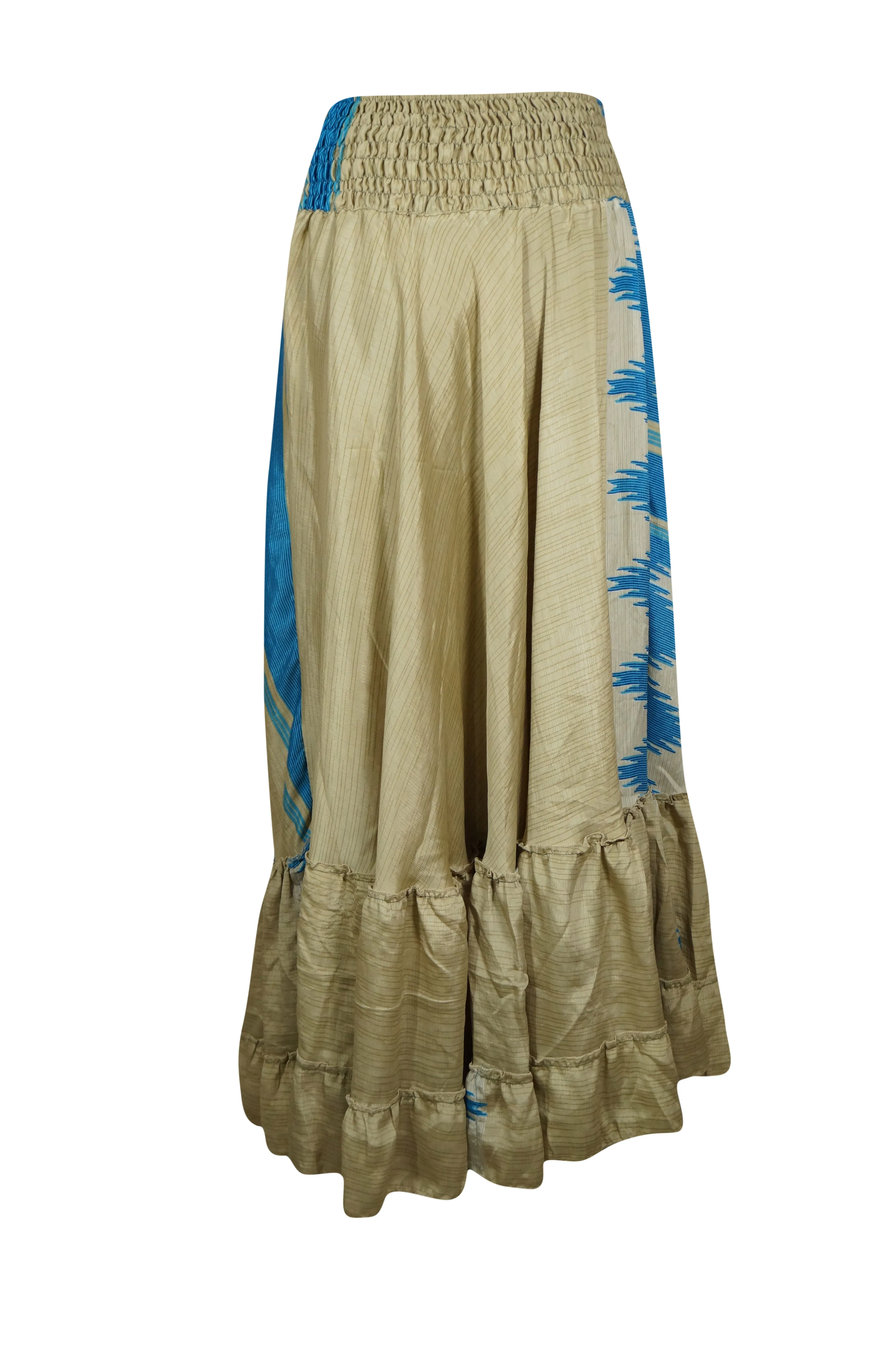 Maxi Skirts for Women Beige Blue Stylish Maxi Skirt Tiered Ruffle Skirt ML