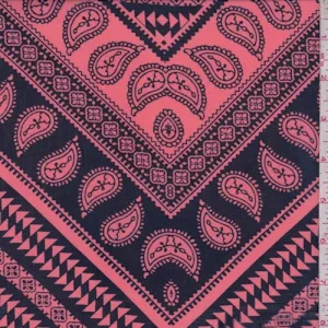 Melon Pink/Navy Paisley Chevron Georgette Fabric