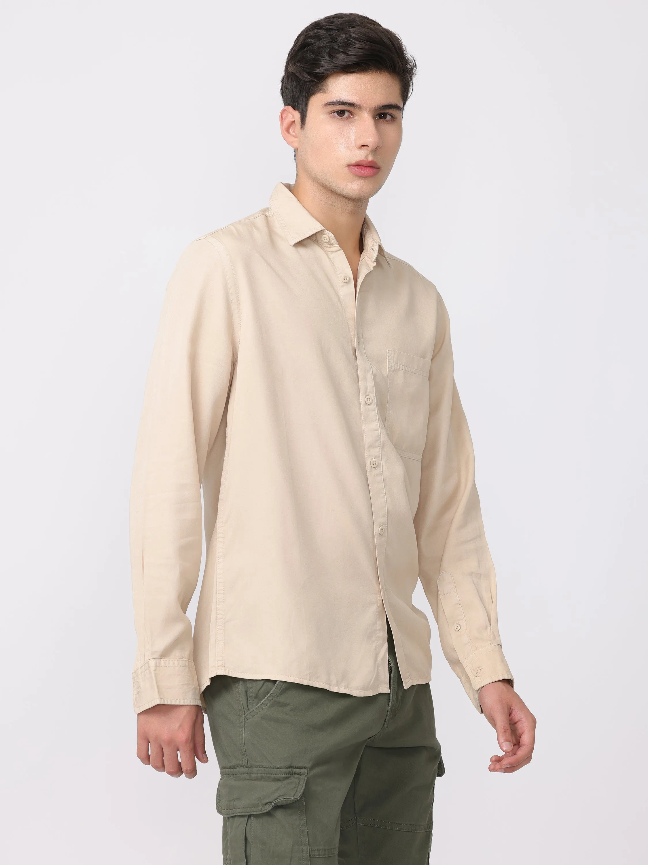 Men Peach Regular Fit Cotton Blend Shirt