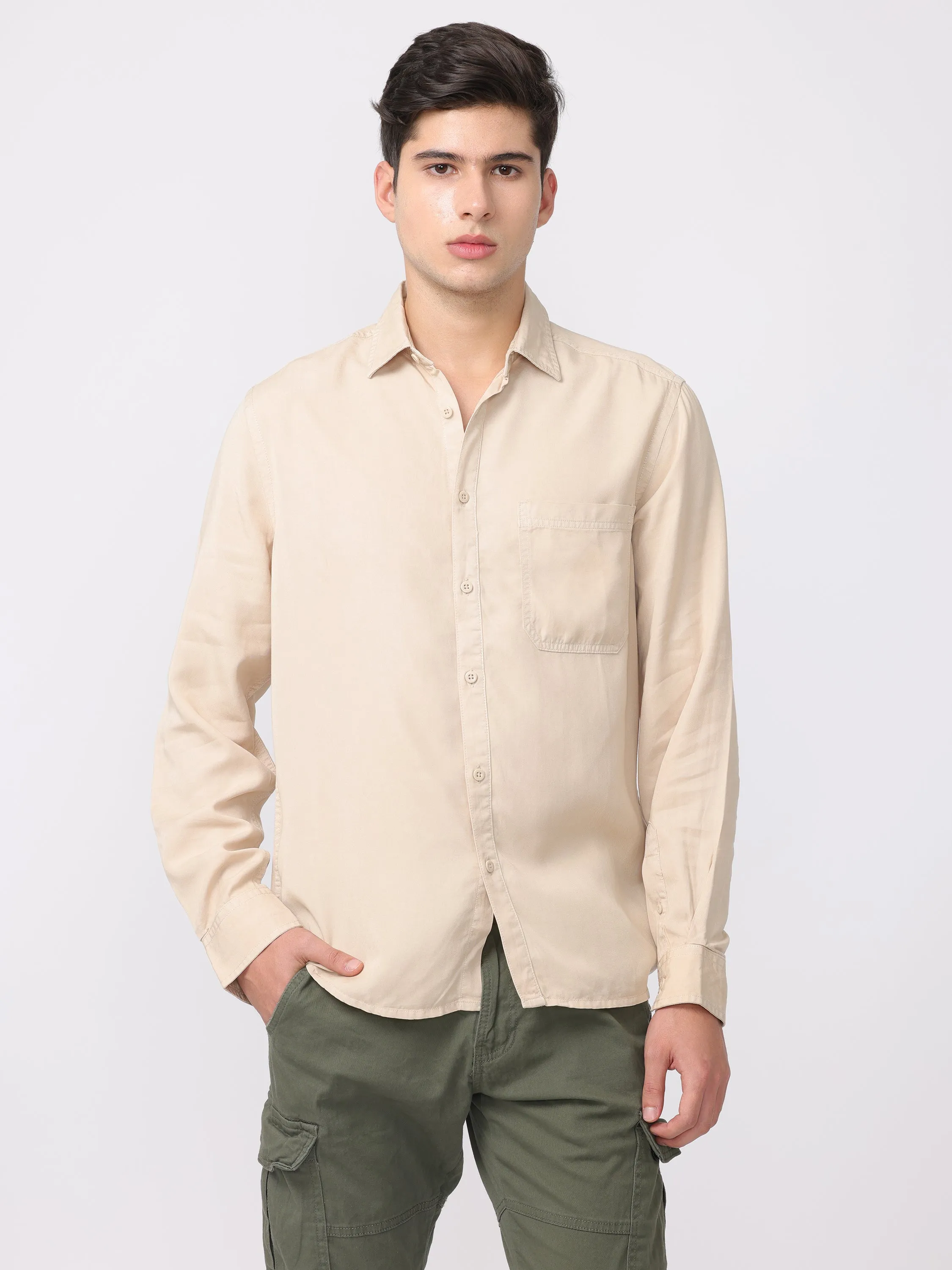 Men Peach Regular Fit Cotton Blend Shirt