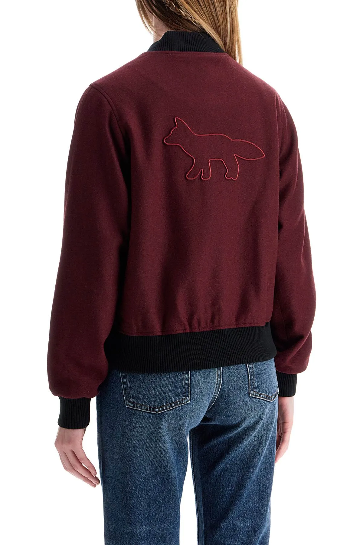 men's bordeaux wool teddy jacket with fox embroidery NW02110WT0032 REDSTAR