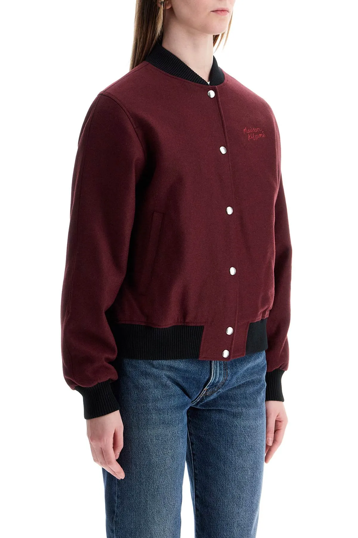 men's bordeaux wool teddy jacket with fox embroidery NW02110WT0032 REDSTAR