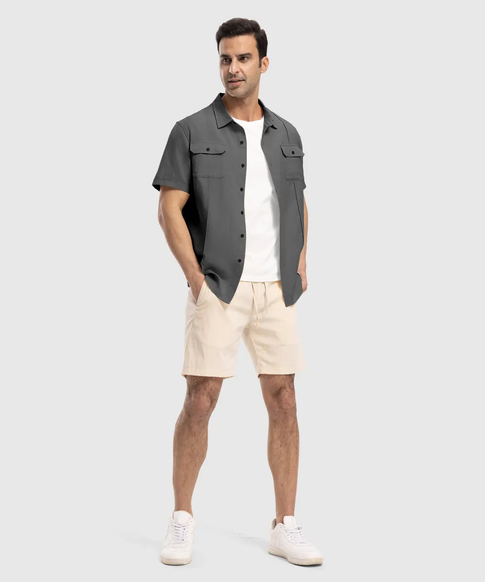 Men's Casual Cotton Linen Short-Sleeved Shirts