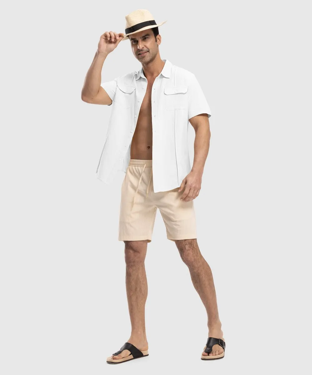 Men's Casual Cotton Linen Short-Sleeved Shirts