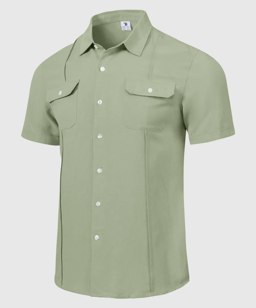 Men's Casual Cotton Linen Short-Sleeved Shirts