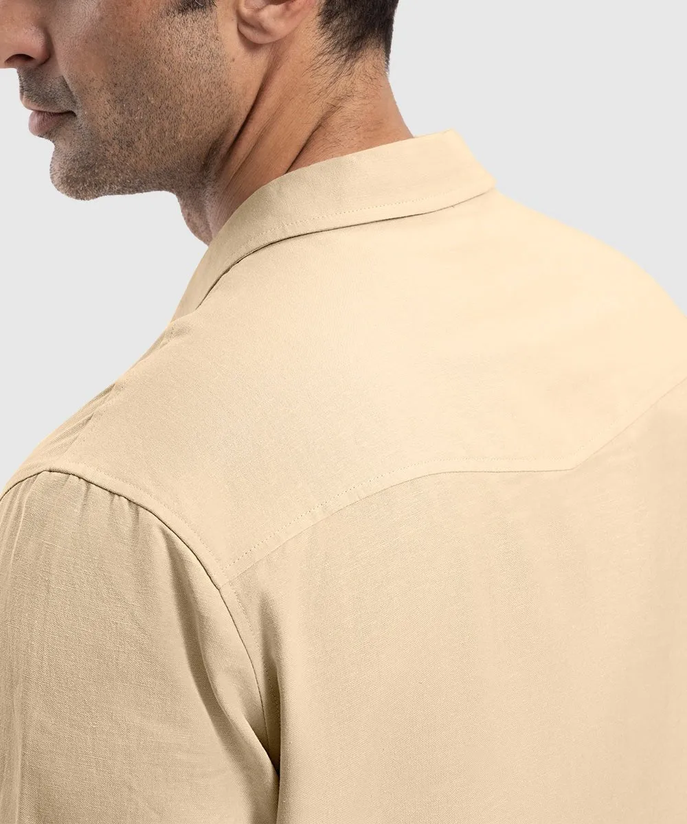 Men's Casual Cotton Linen Short-Sleeved Shirts