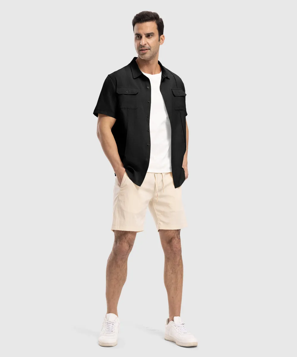 Men's Casual Cotton Linen Short-Sleeved Shirts
