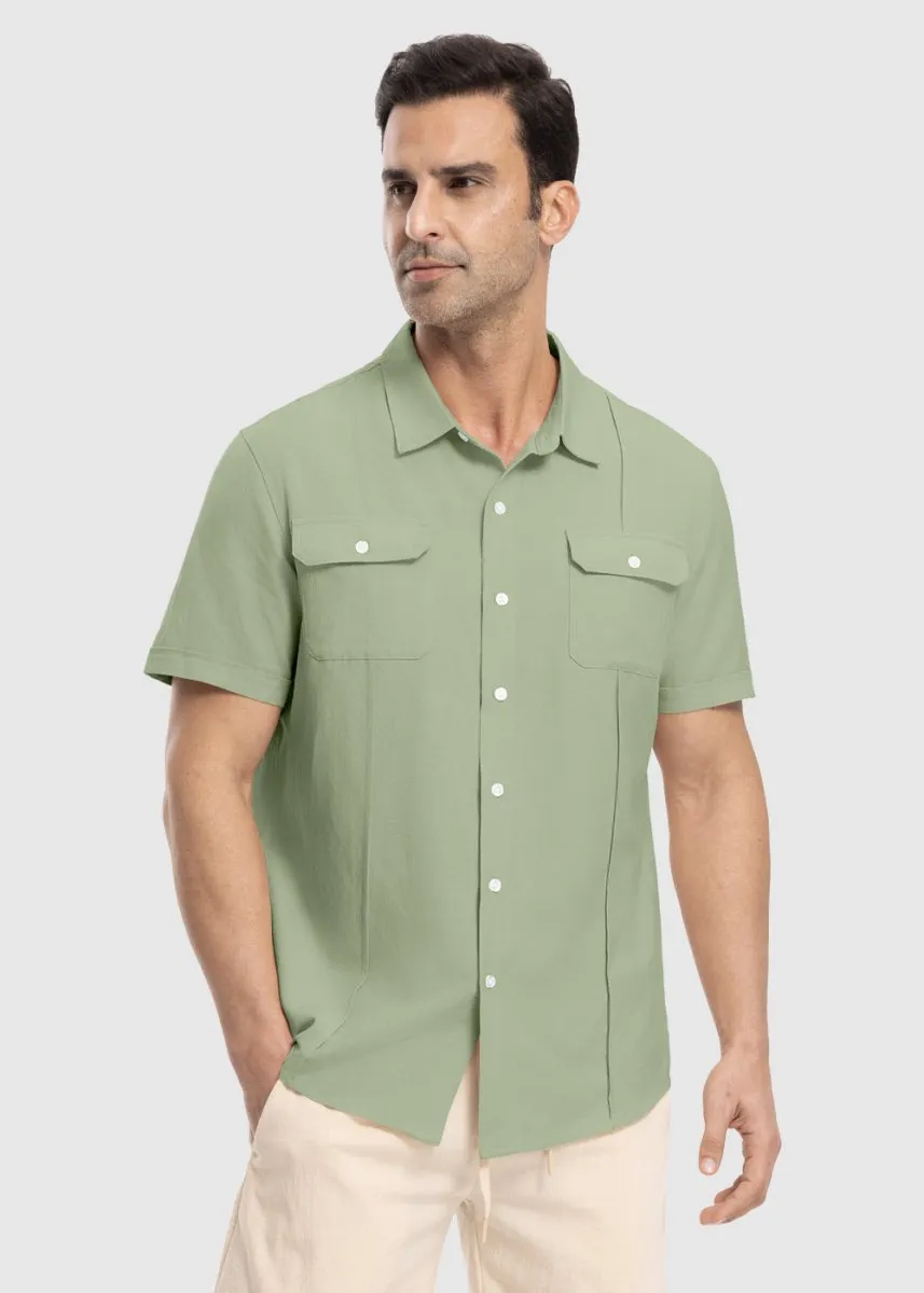 Men's Casual Cotton Linen Short-Sleeved Shirts