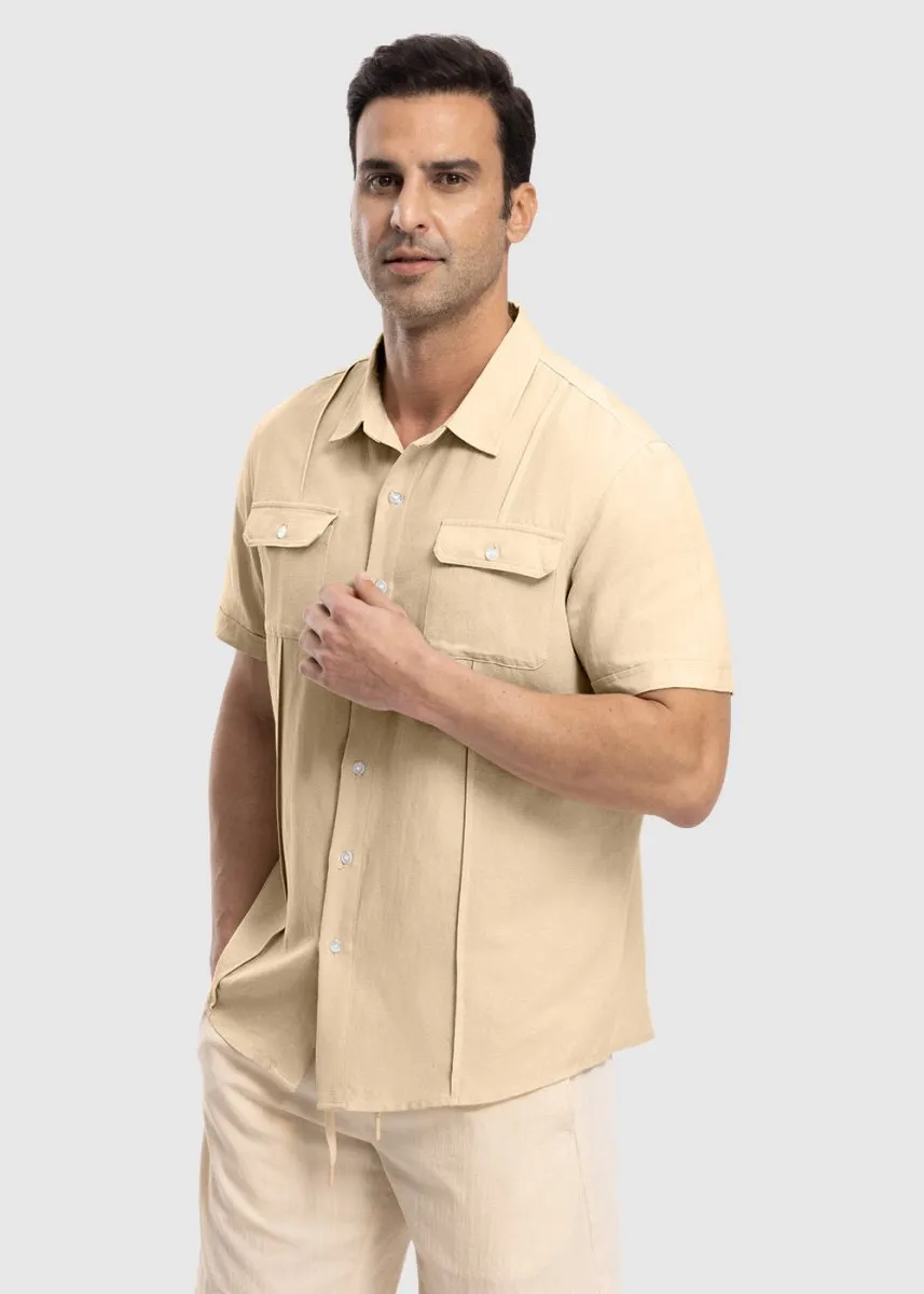 Men's Casual Cotton Linen Short-Sleeved Shirts