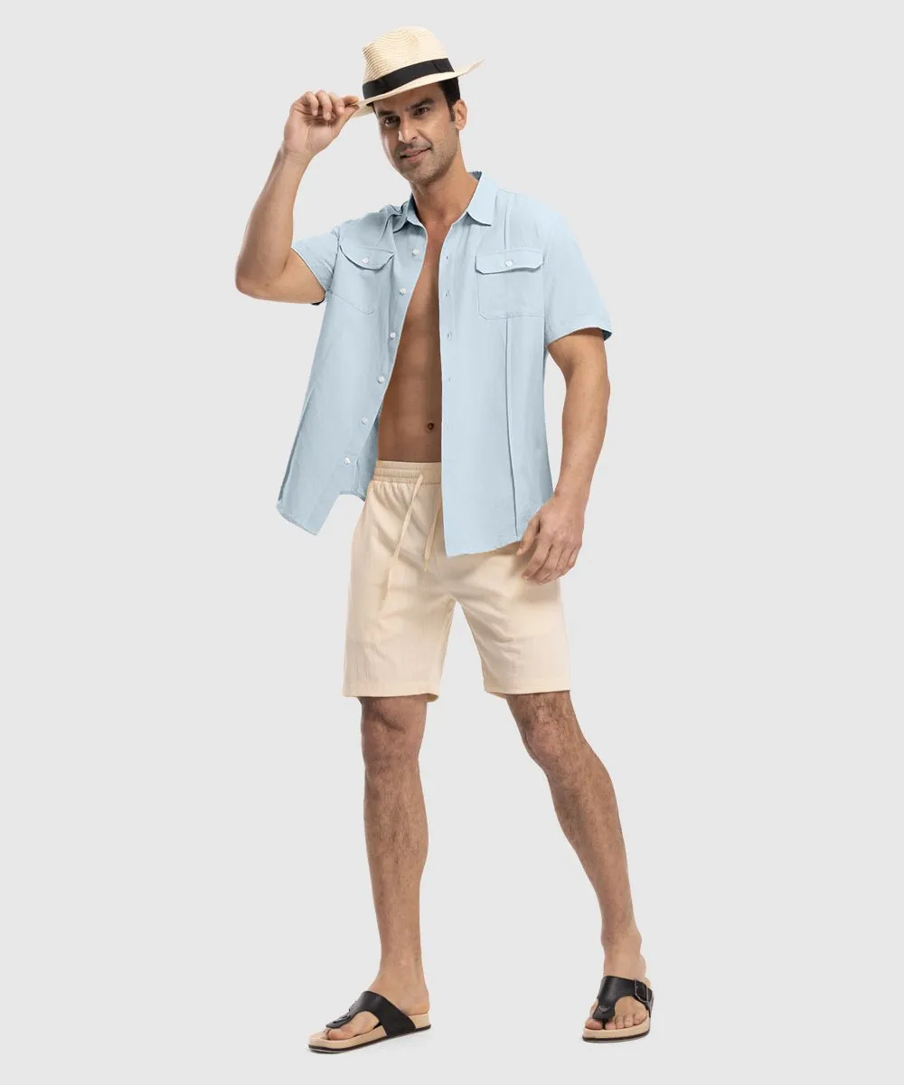 Men's Casual Cotton Linen Short-Sleeved Shirts