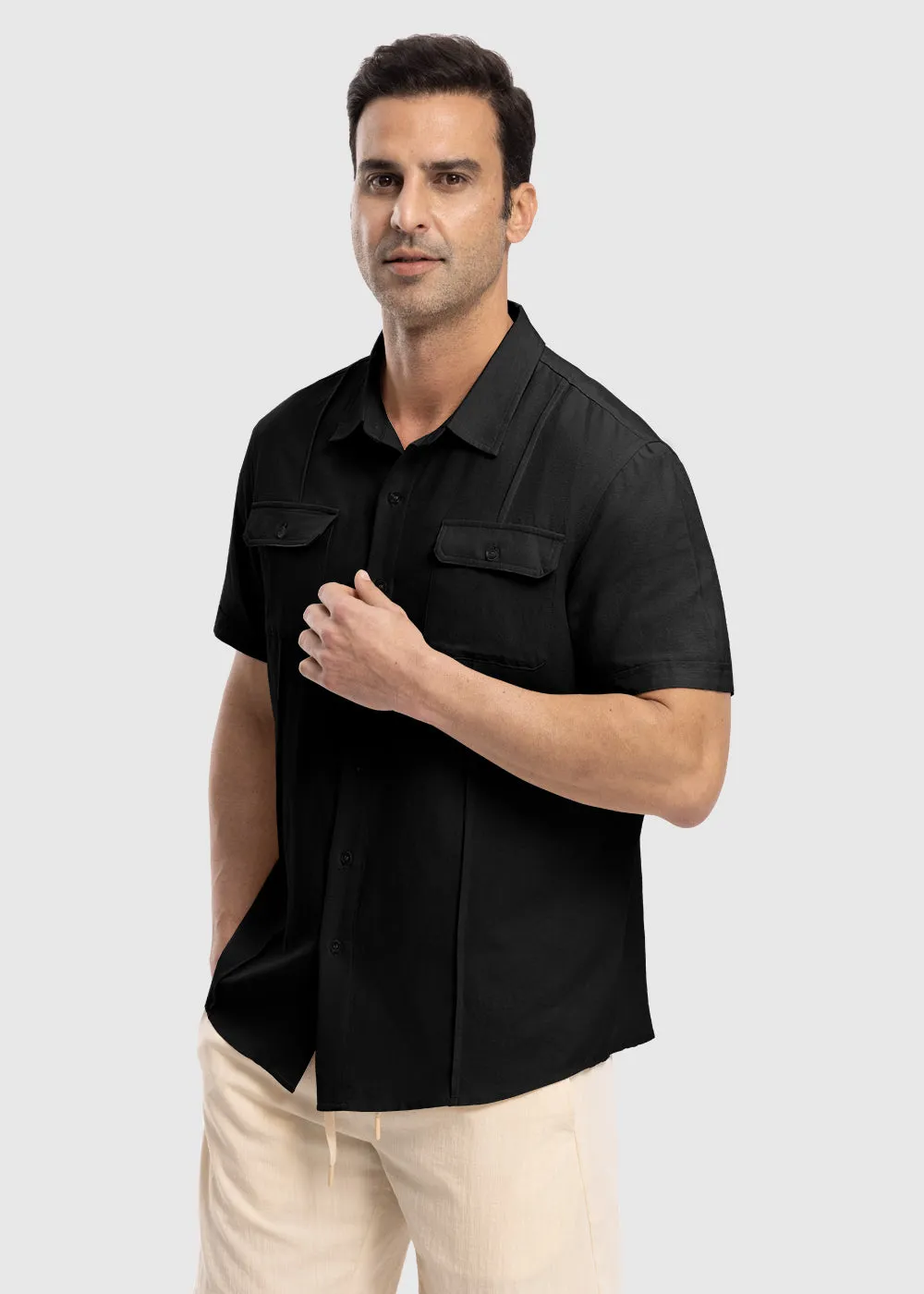 Men's Casual Cotton Linen Short-Sleeved Shirts