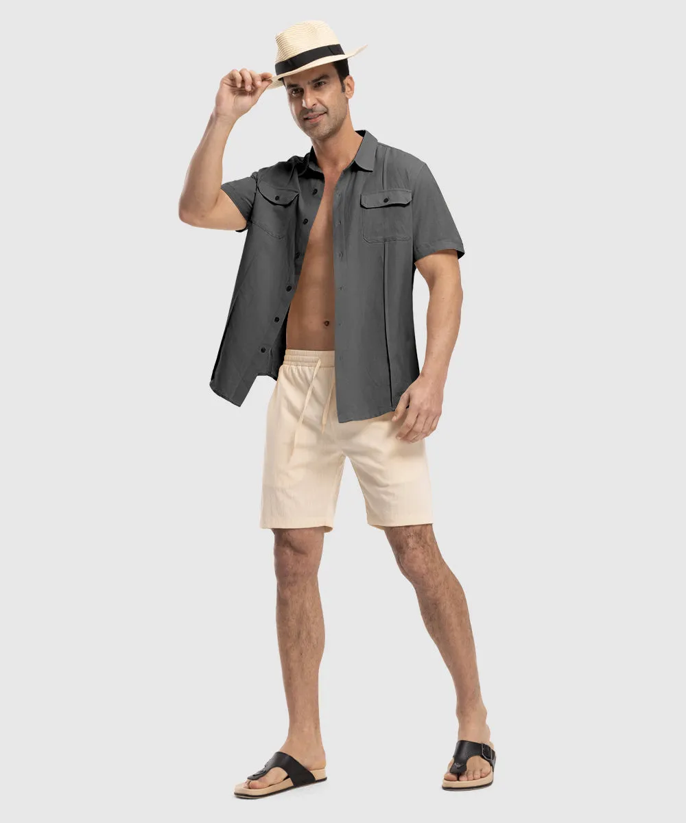 Men's Casual Cotton Linen Short-Sleeved Shirts