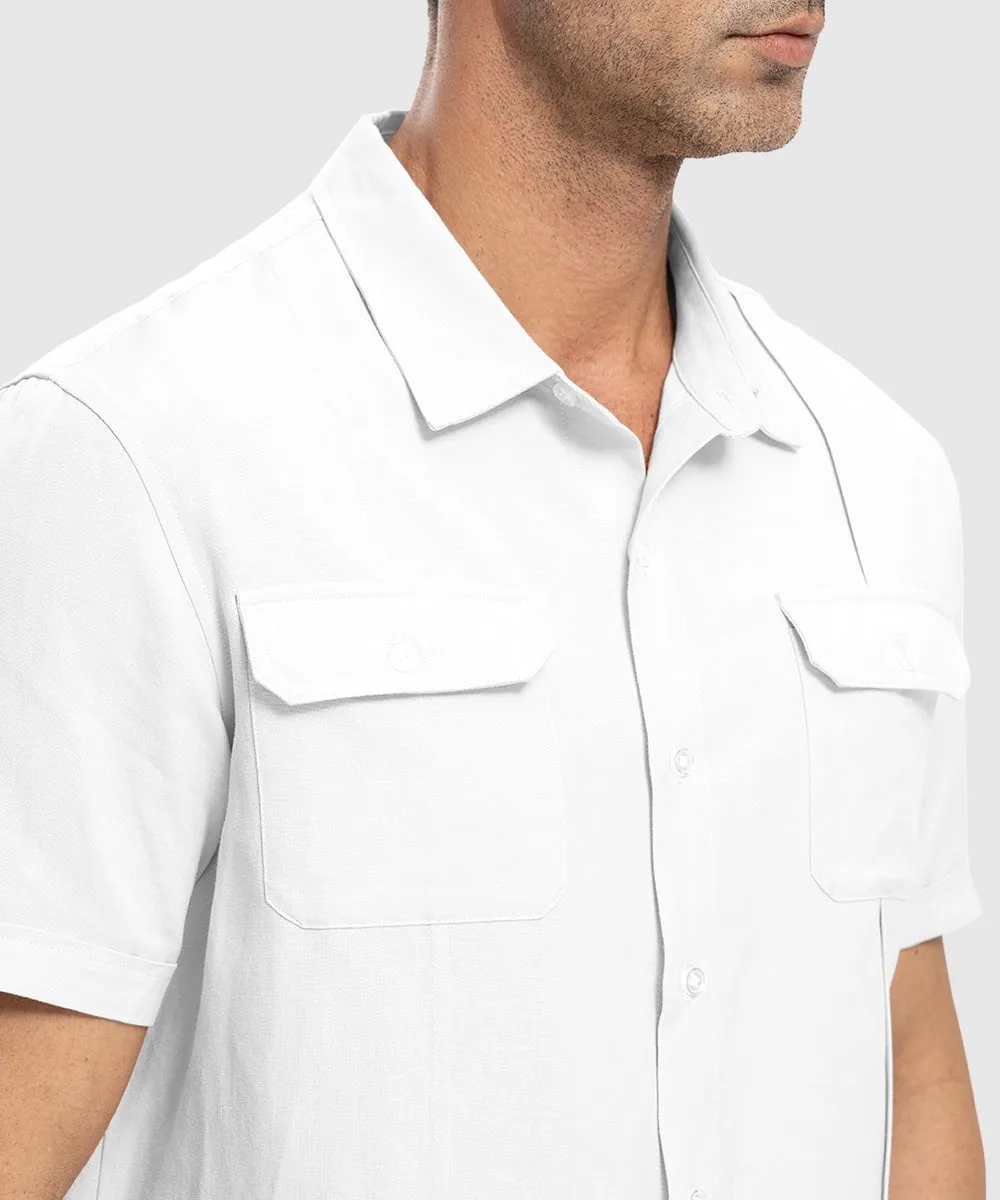Men's Casual Cotton Linen Short-Sleeved Shirts
