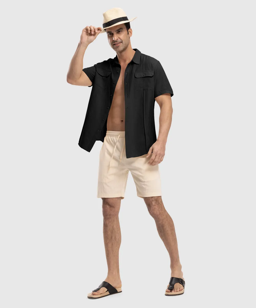 Men's Casual Cotton Linen Short-Sleeved Shirts