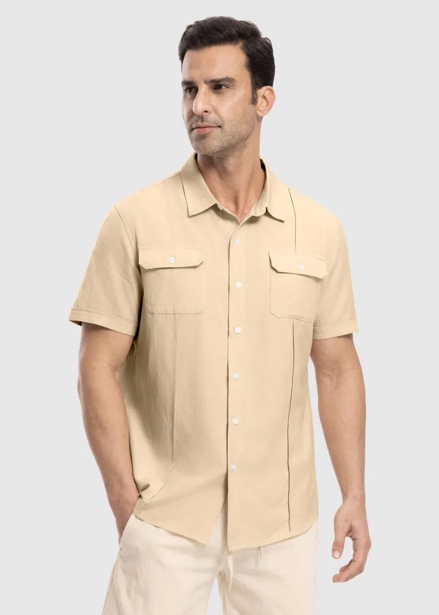 Men's Casual Cotton Linen Short-Sleeved Shirts