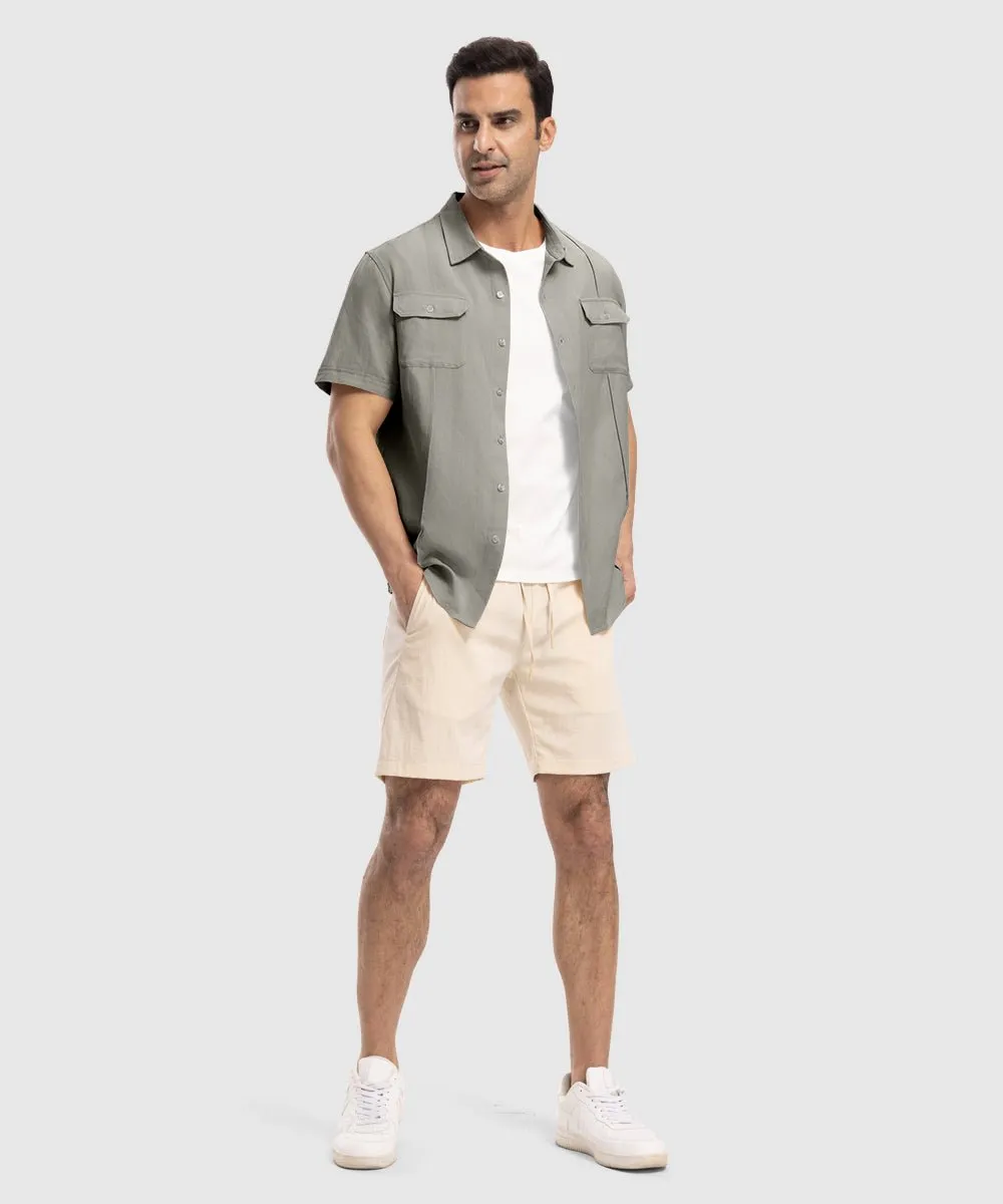 Men's Casual Cotton Linen Short-Sleeved Shirts