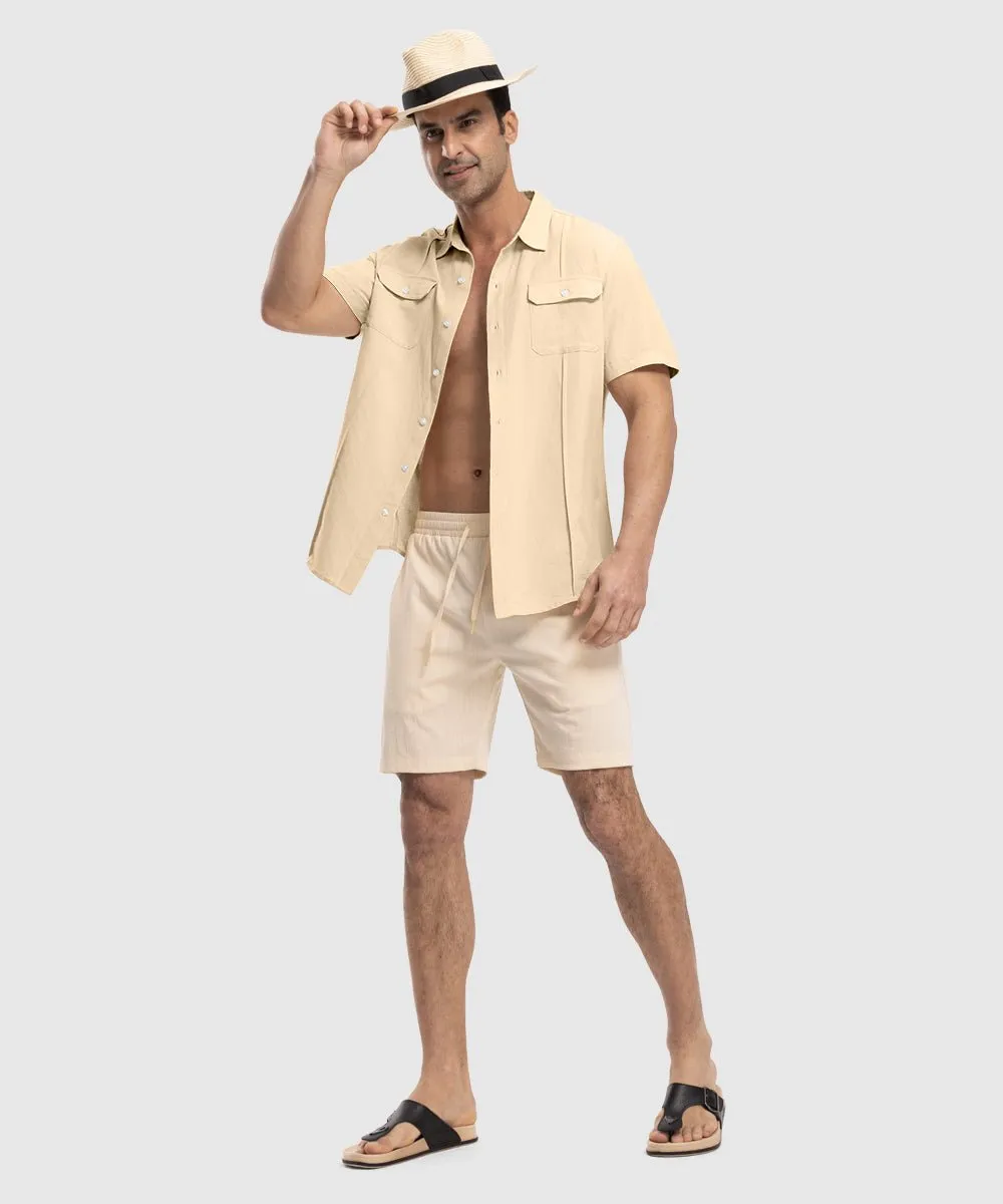 Men's Casual Cotton Linen Short-Sleeved Shirts