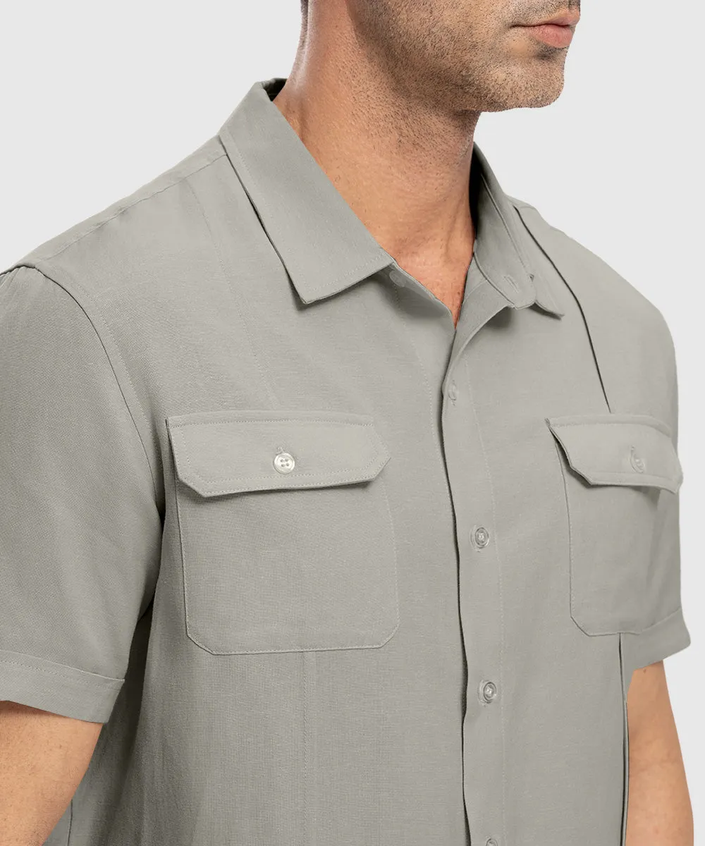 Men's Casual Cotton Linen Short-Sleeved Shirts