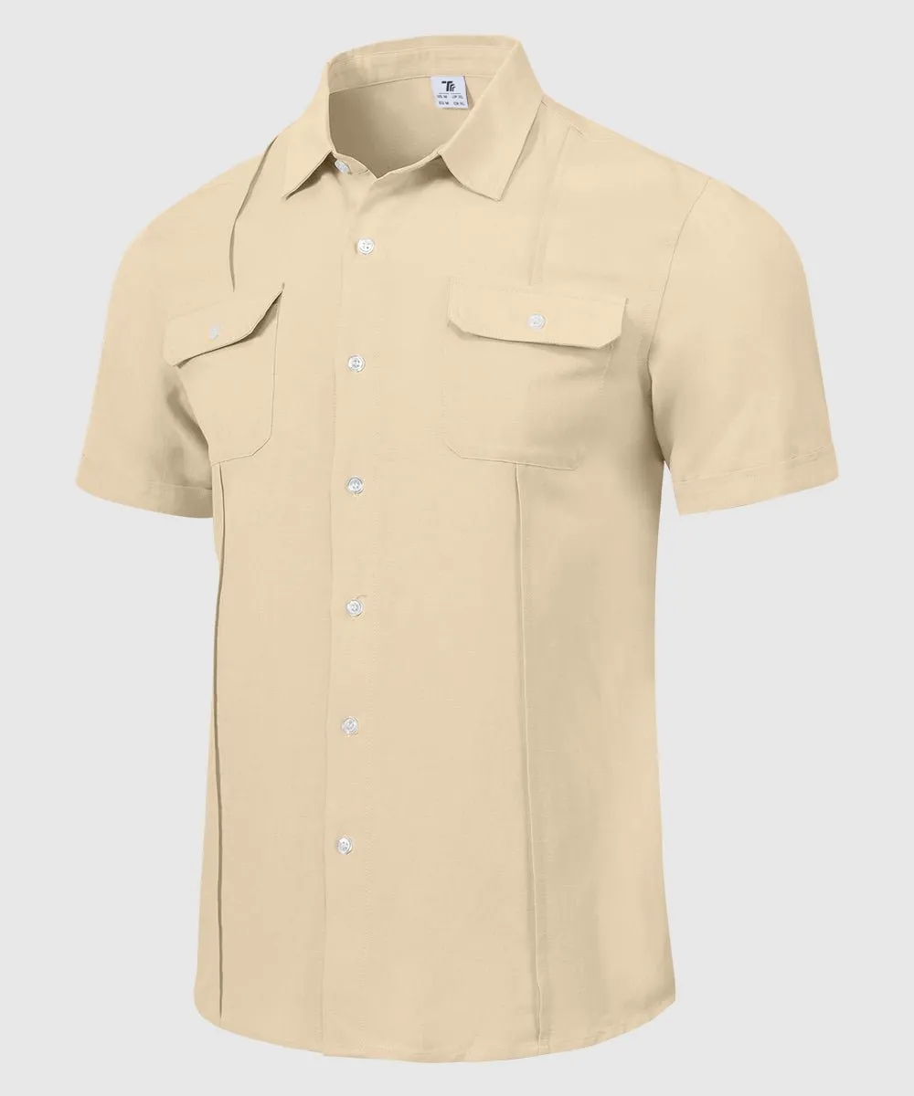 Men's Casual Cotton Linen Short-Sleeved Shirts