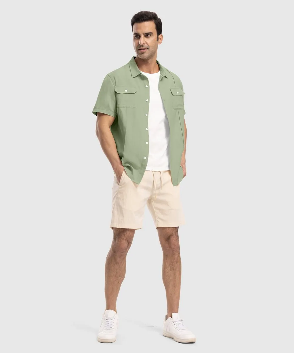 Men's Casual Cotton Linen Short-Sleeved Shirts