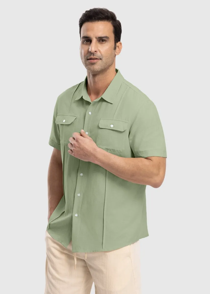 Men's Casual Cotton Linen Short-Sleeved Shirts