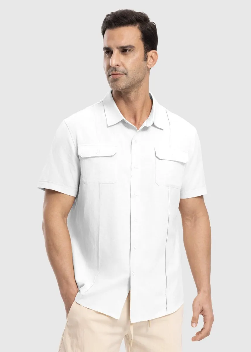 Men's Casual Cotton Linen Short-Sleeved Shirts