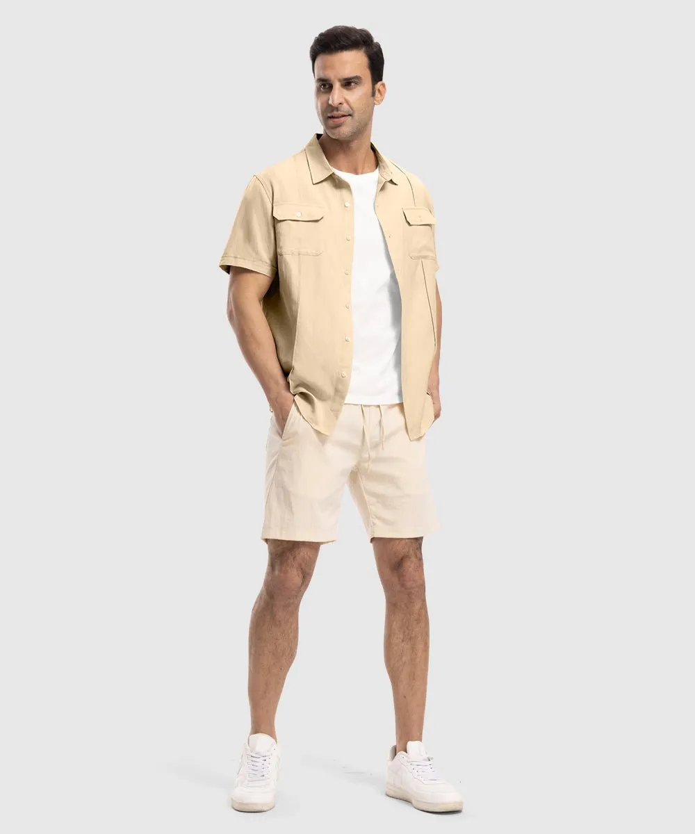 Men's Casual Cotton Linen Short-Sleeved Shirts