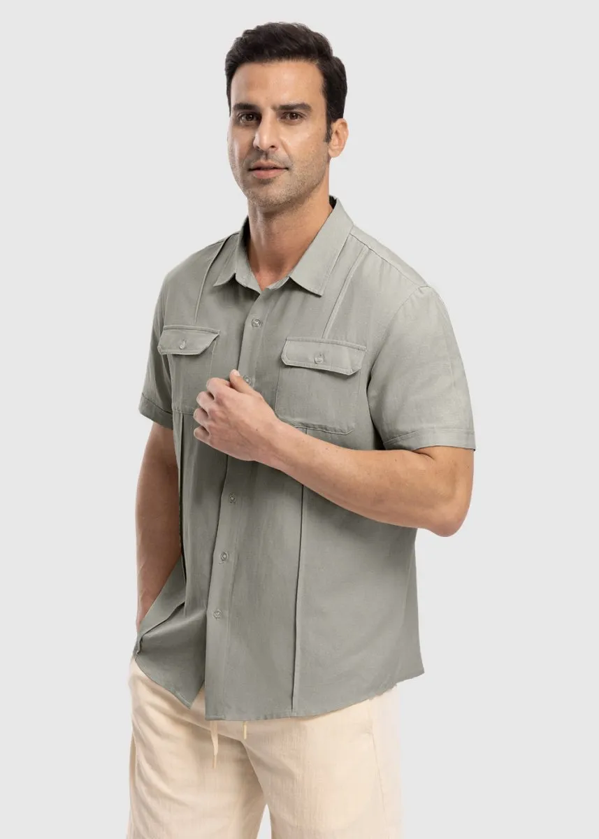 Men's Casual Cotton Linen Short-Sleeved Shirts