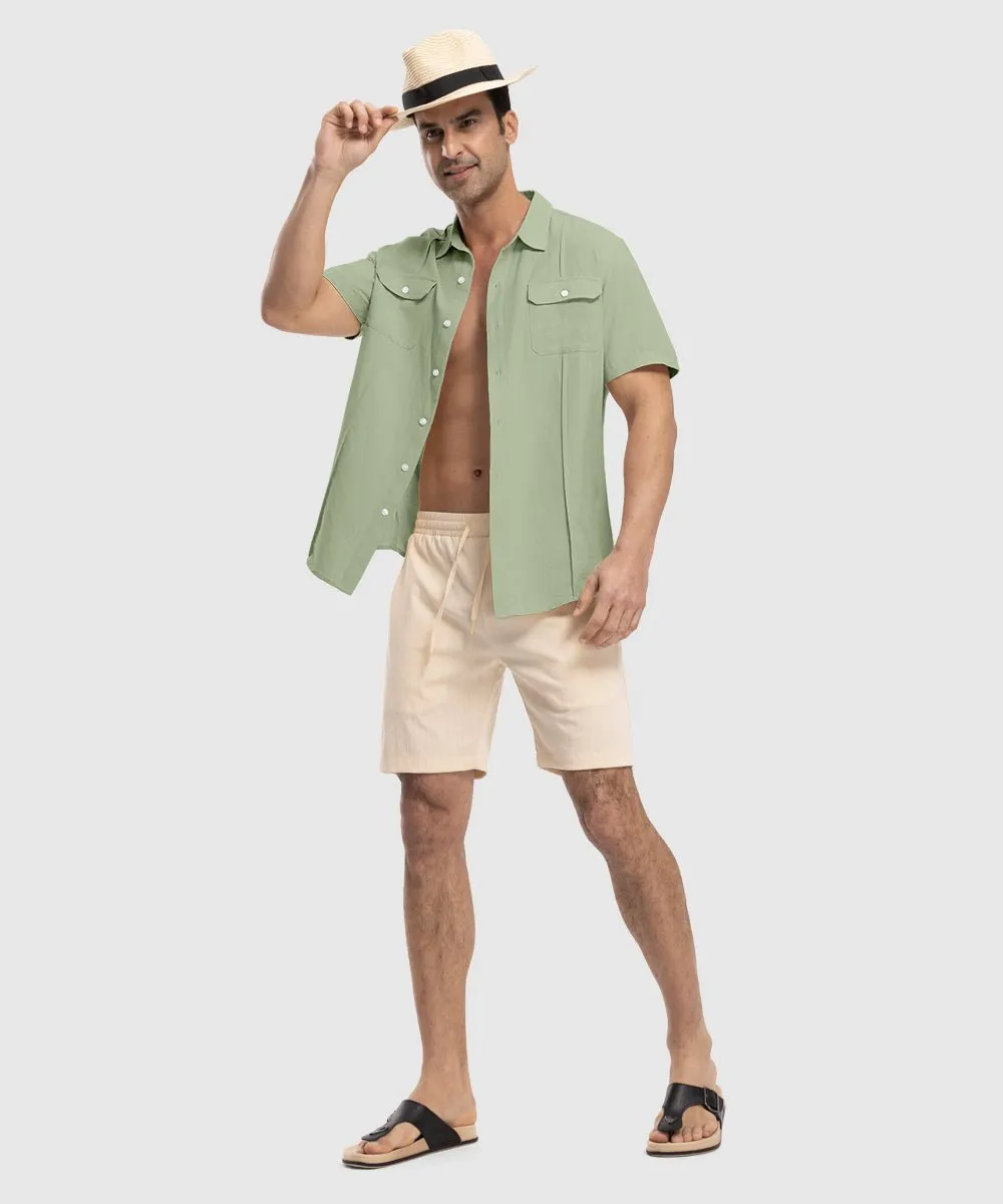 Men's Casual Cotton Linen Short-Sleeved Shirts