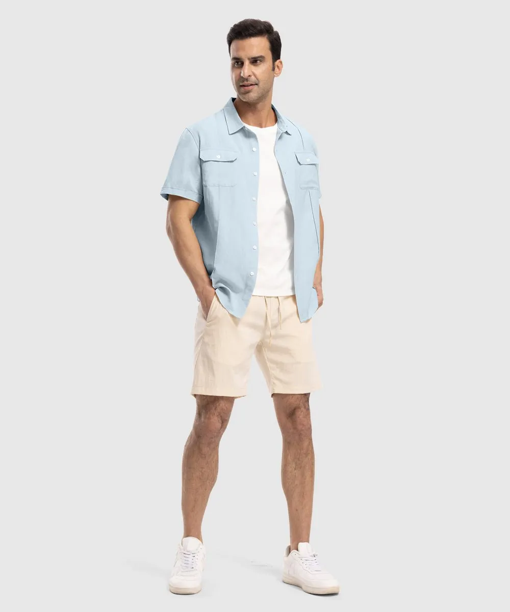 Men's Casual Cotton Linen Short-Sleeved Shirts