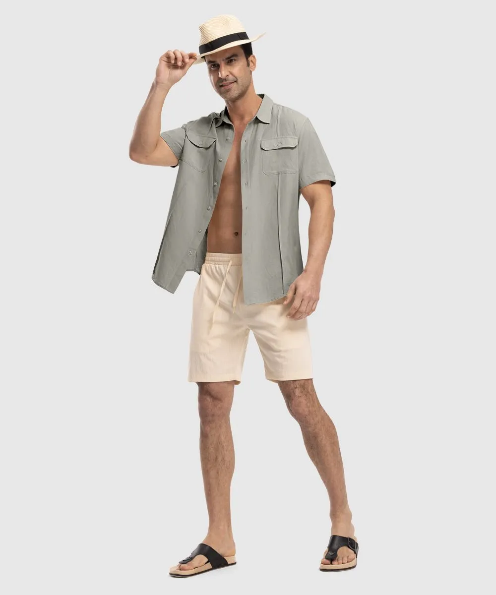 Men's Casual Cotton Linen Short-Sleeved Shirts