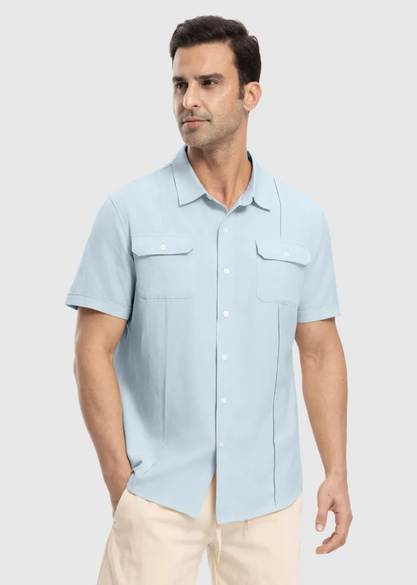 Men's Casual Cotton Linen Short-Sleeved Shirts