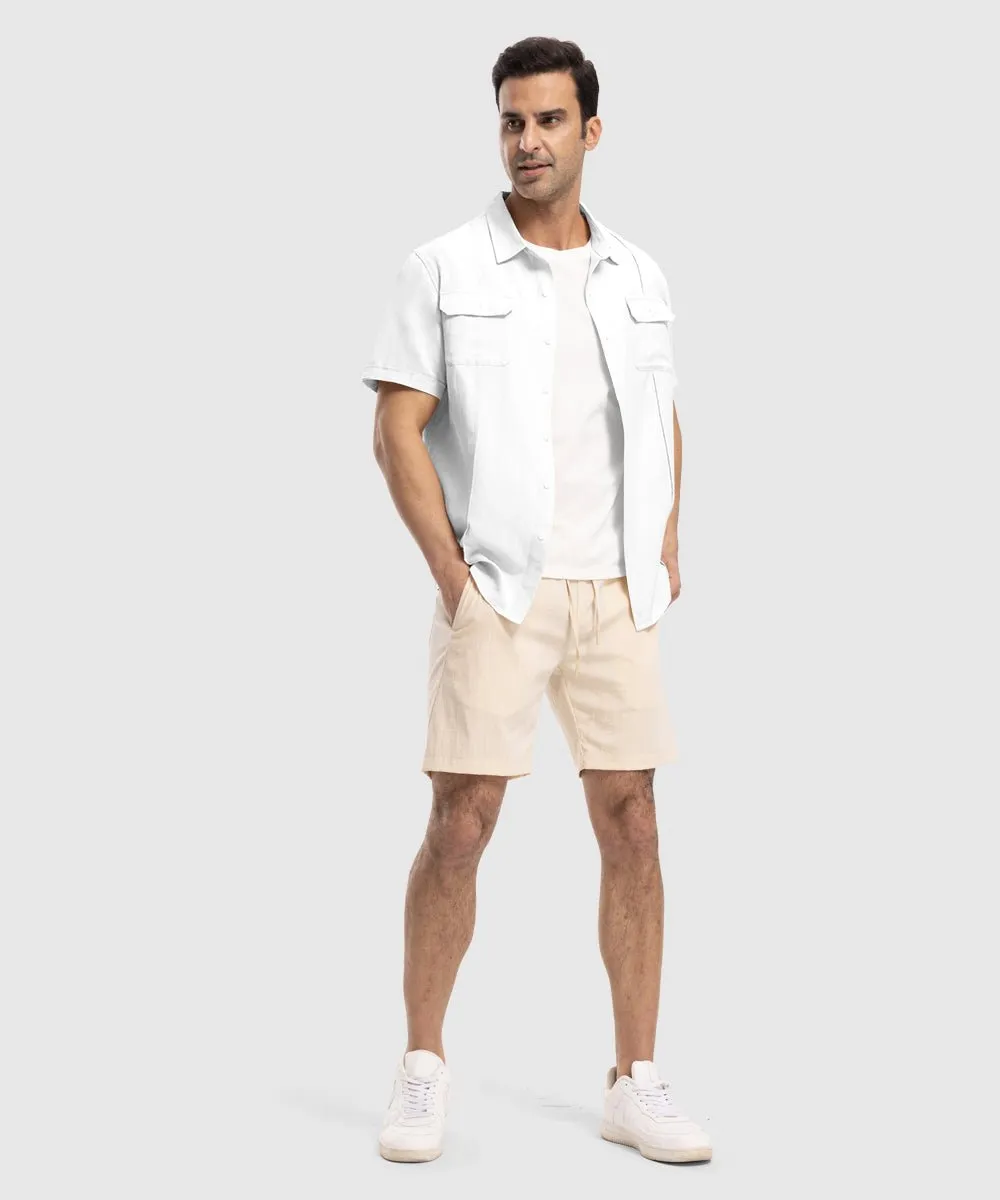 Men's Casual Cotton Linen Short-Sleeved Shirts
