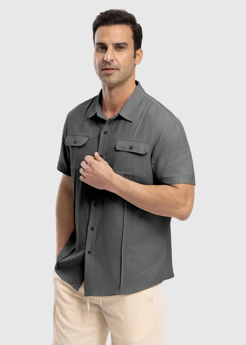 Men's Casual Cotton Linen Short-Sleeved Shirts